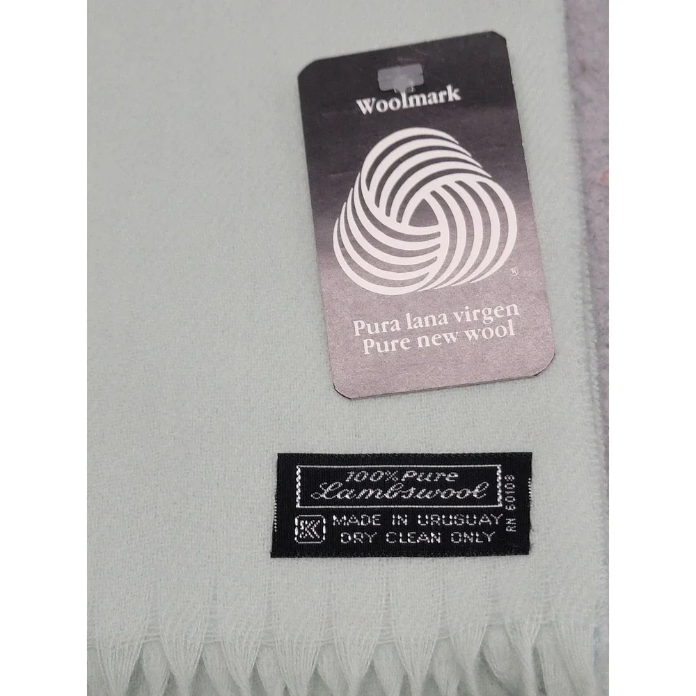 Woolmark Lambswool Scarf Womens 70"x10" Mint Green Pure New Wool Soft Fringe - Picture 2 of 4